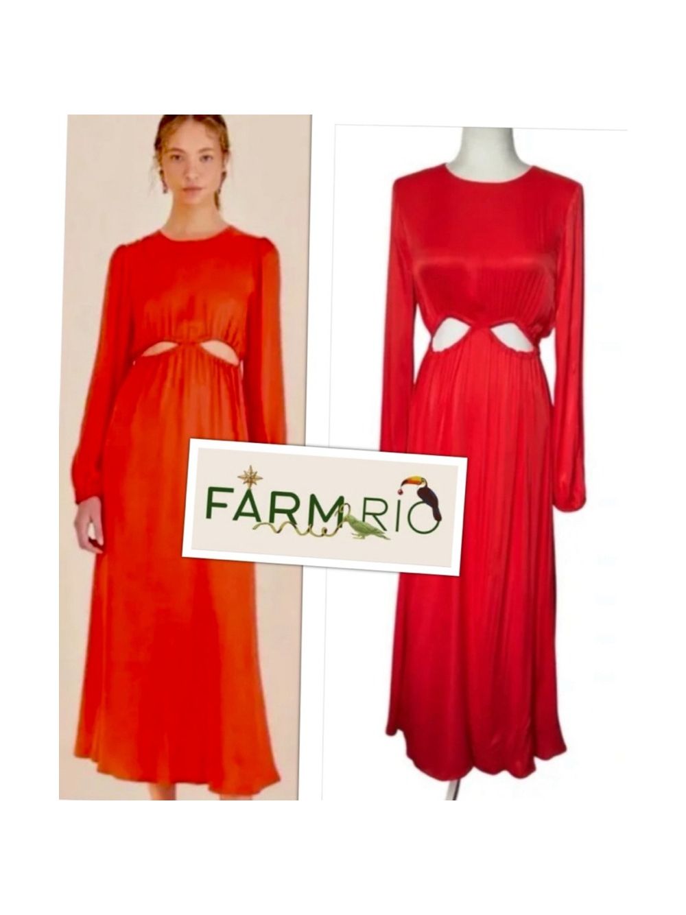 Farm Rio Glamorous Red Silky Viscose Satin Cut-Out Maxi Evening Dress Size S